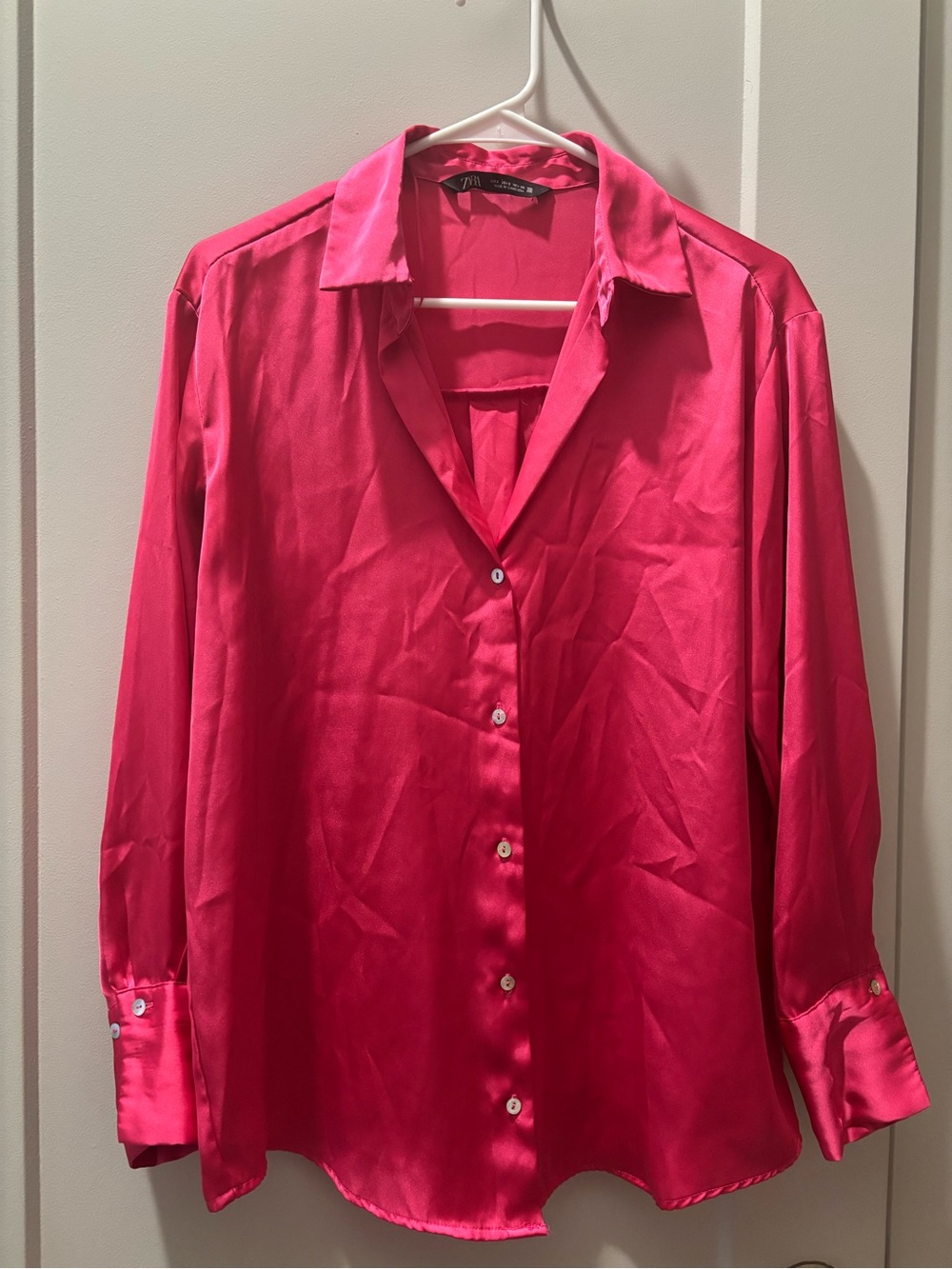 Zara Men’s Bright Pink Satin Button-Down Shirt